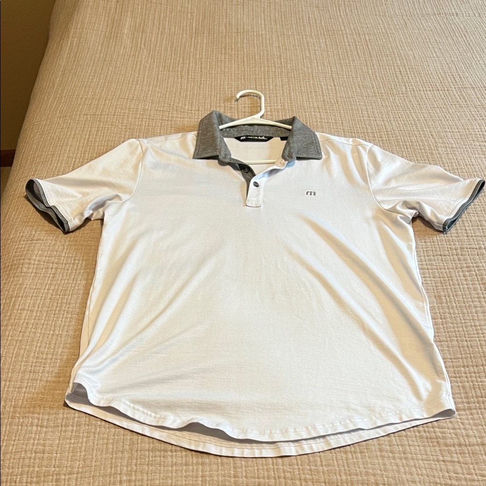 Travis Mathew White Polo with Dark Gray Highlights